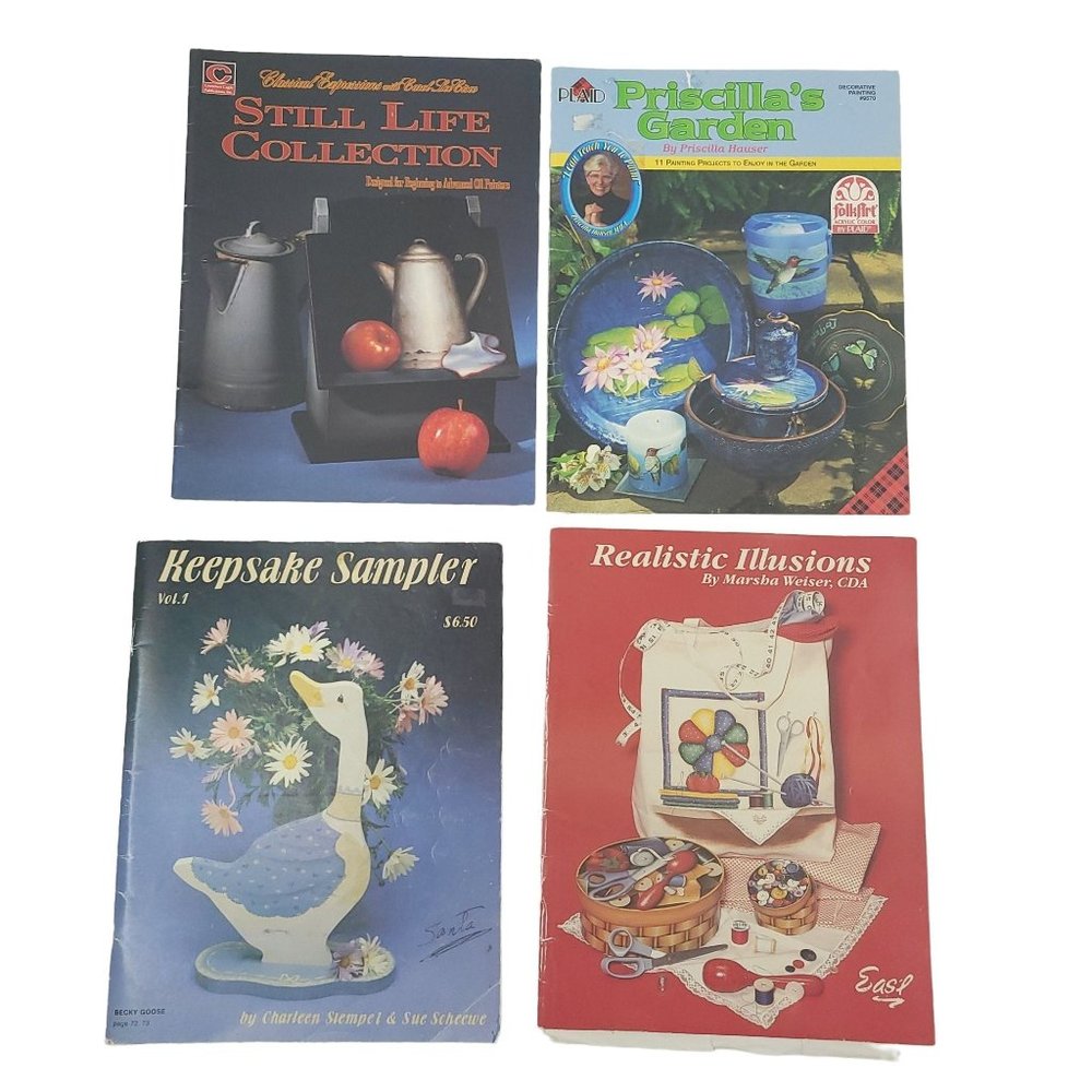 Vintage Crafting Books Lot Of 4 Painting Fabric Tole Canvas Wildlife Still Life